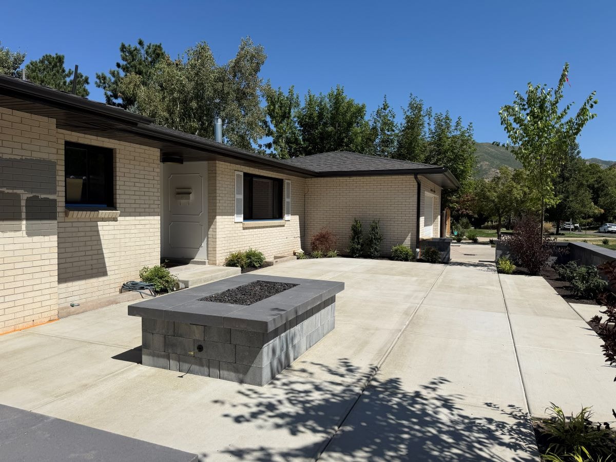 Belgard fire feature and concrete patio — Salt Lake City, Utah