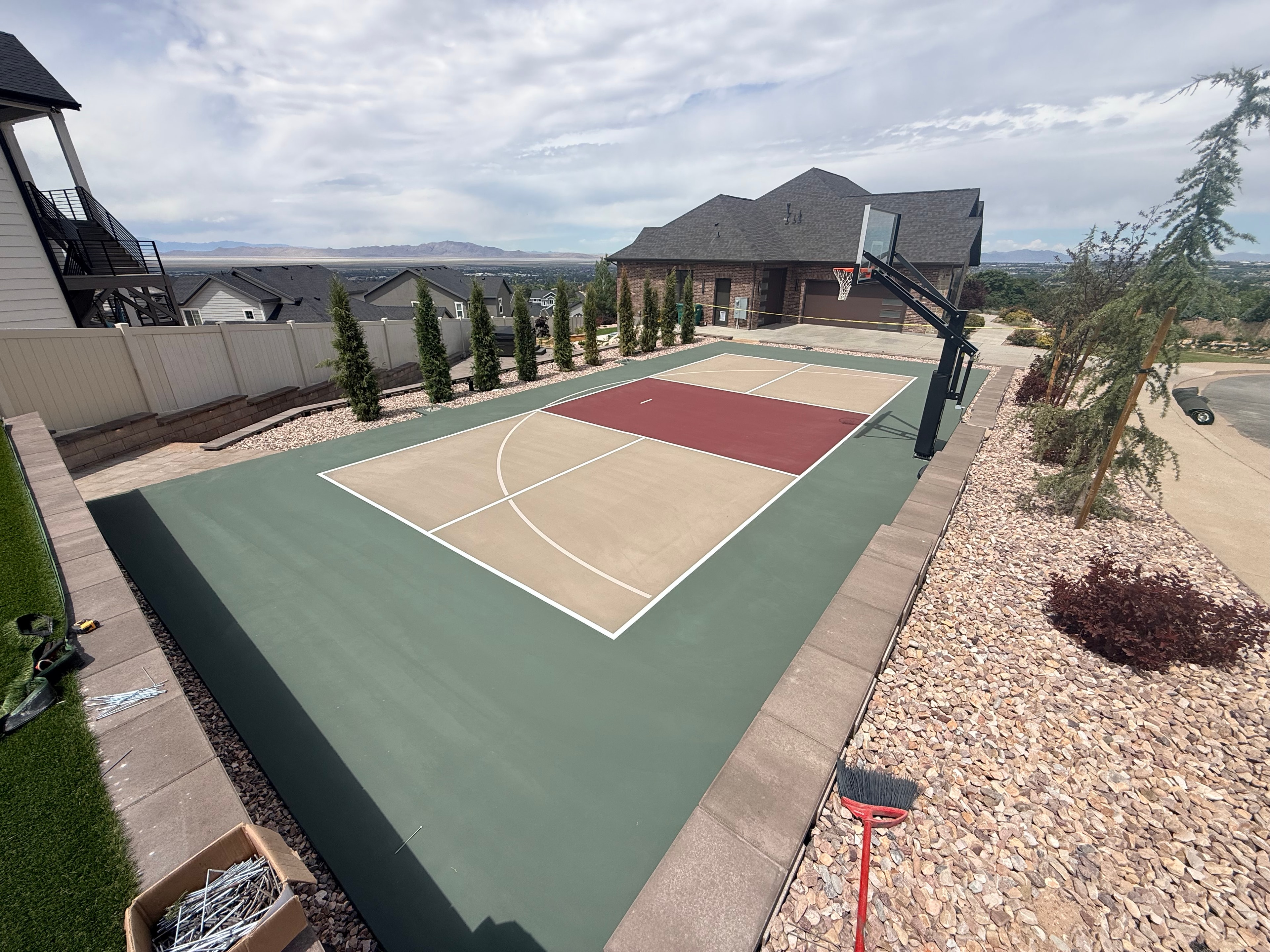 Sport court and landscape construction in progress in Layton, Utah