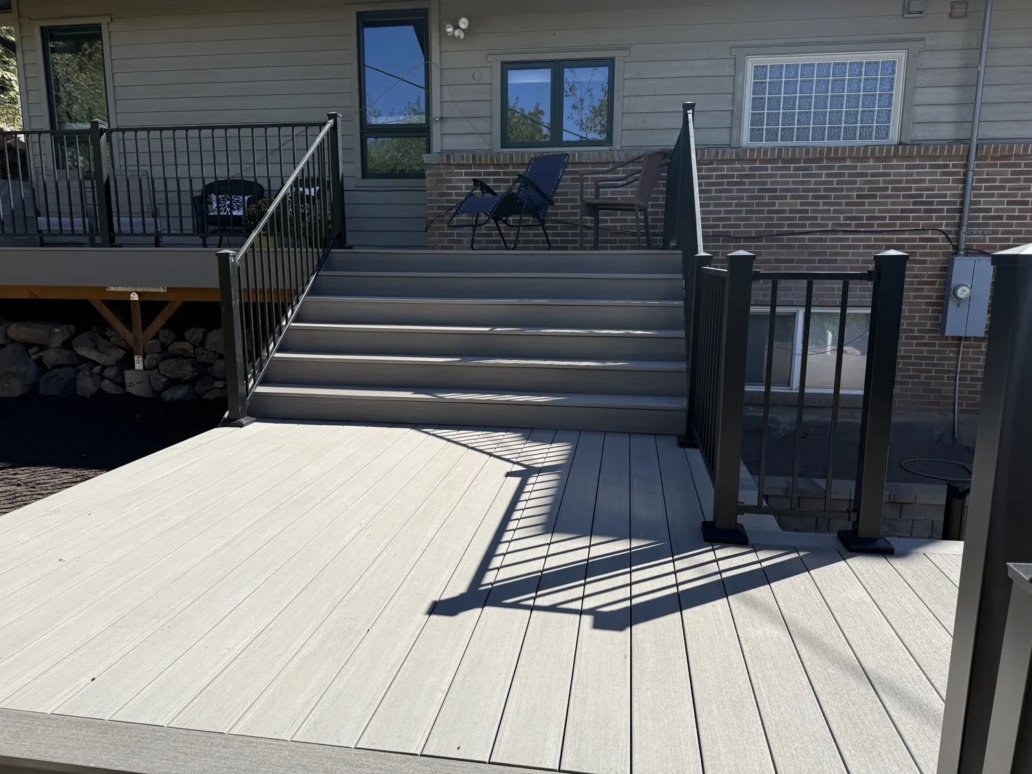 TimberTech Vintage Coastline Advanced PVC lower landing — Millcreek renovation