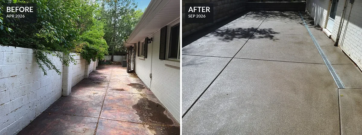 Before and after: concrete patio comparison