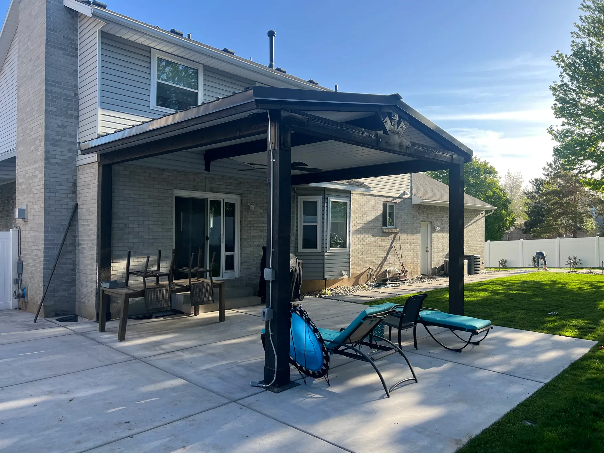 Custom cantilever pavilion over concrete patio, Sandy Utah