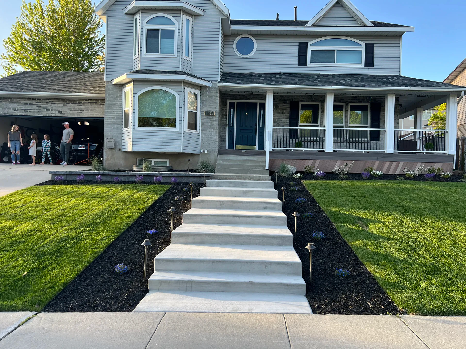 Custom concrete front entry steps with BioGrass sod, Sandy Utah