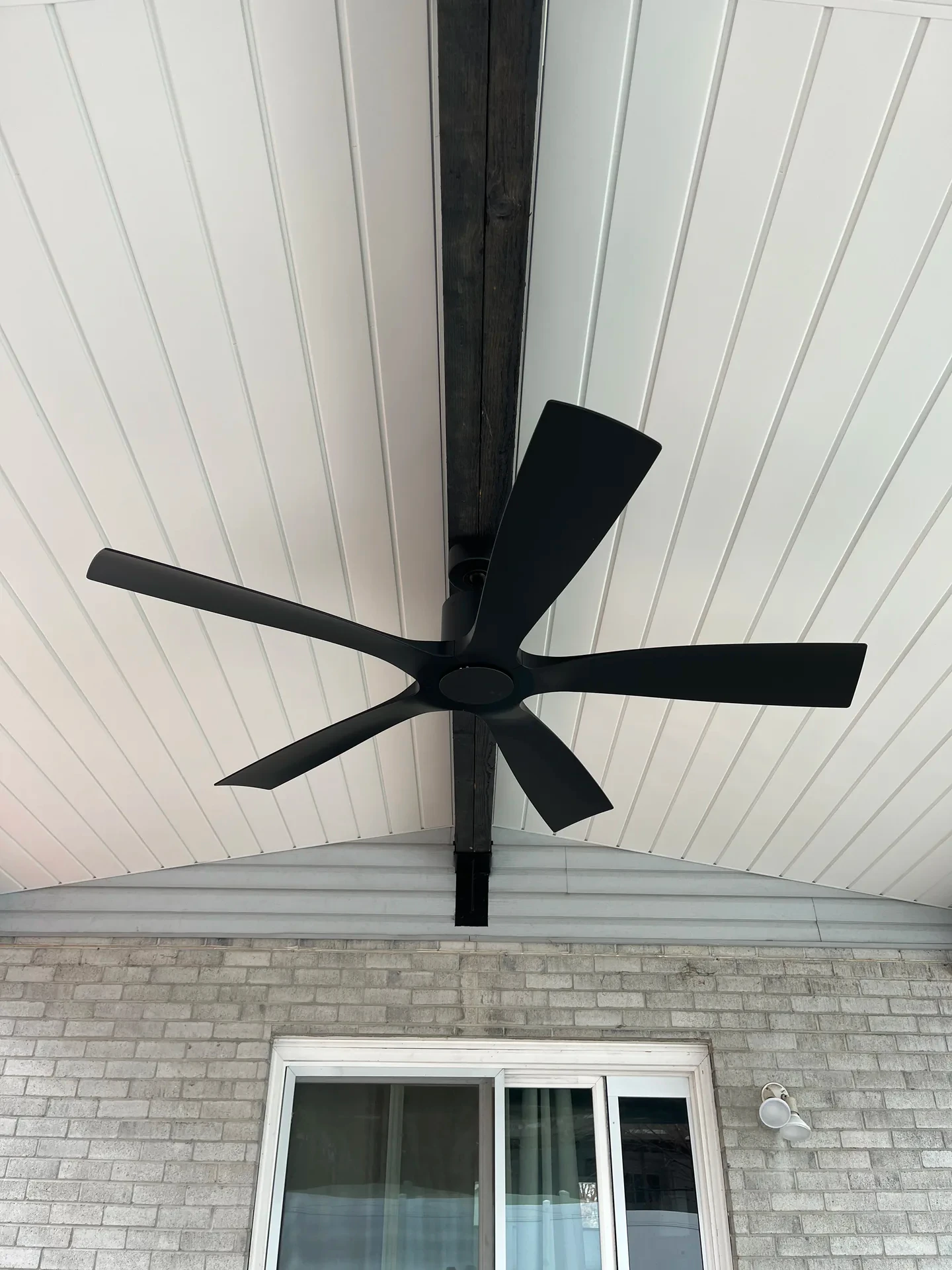 Custom outdoor ceiling fan installed under pavilion structure, Sandy Utah